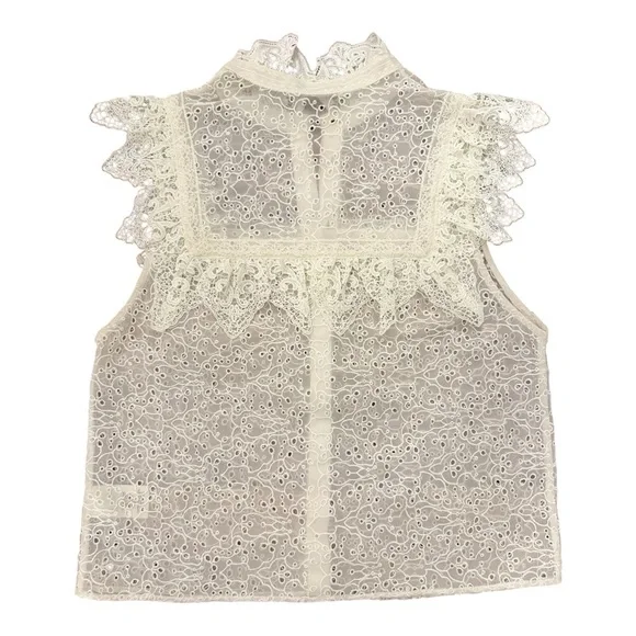 Alice + Olivia Marian Eyelet Lace Ruffle Top Sz M Cottagecore Romantic Victorian - Picture 4 of 8